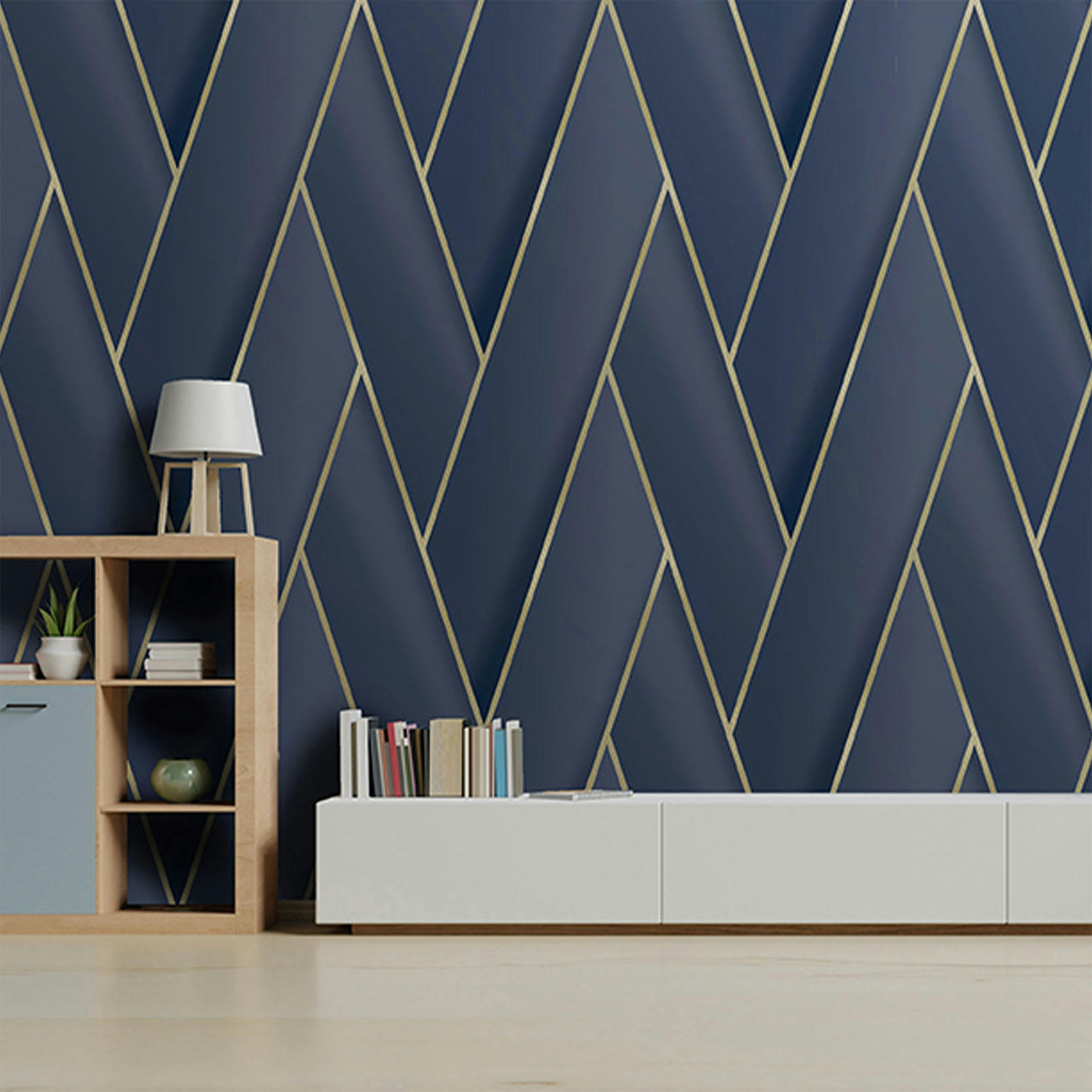 - Papier peint géométrique Bleu d'Or 0,53x10 mètrescm