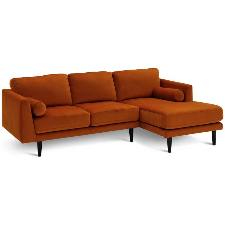 Habitat Jacob Velvet Right Hand Corner Sofa - Orange
