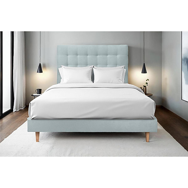 Lit avec tête de lit capitonnée velours et sommier kit- Lit en bois massif