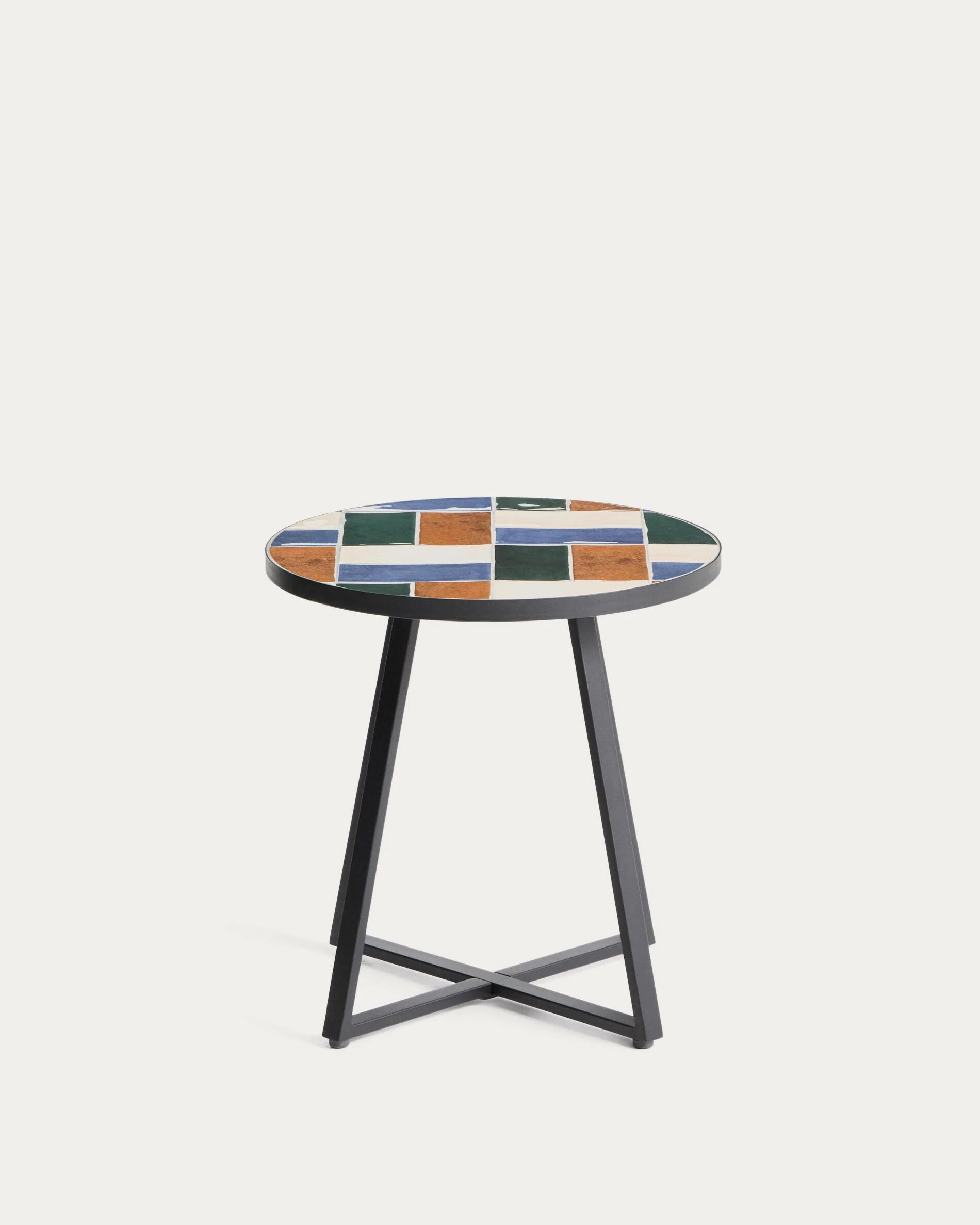 Tella round side table in graphite galvanised steel with multicoloured tiles Ø45 cm