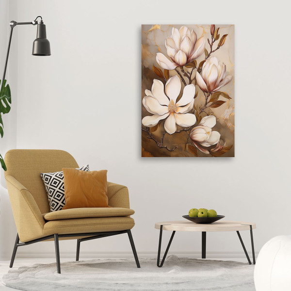 Feeby Obraz na płótnie, Magnolia Biały Kwiat Malowany 40x60
