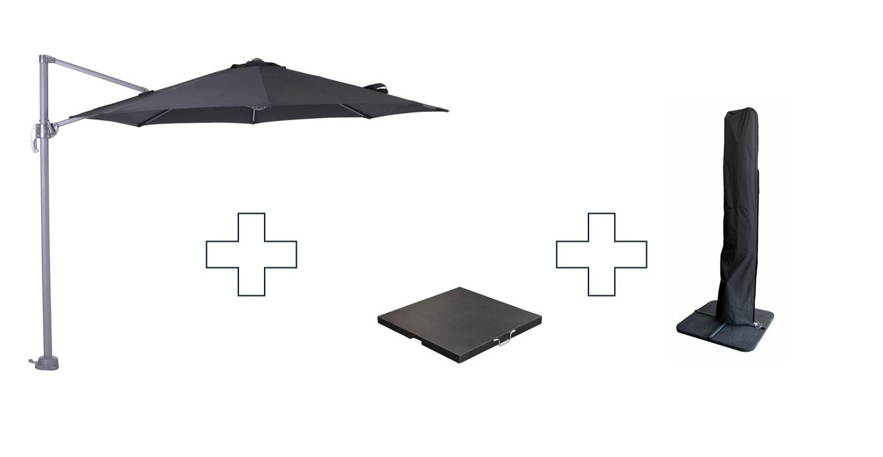 Zweefparasol Hawaii S - met voet en hoes - Zwart - 300 cm