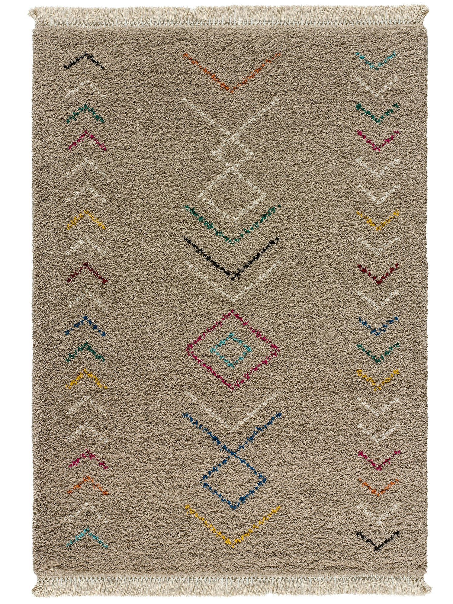 ZIRI - Tapis shaggy avec franges en beige, 160x230 cm