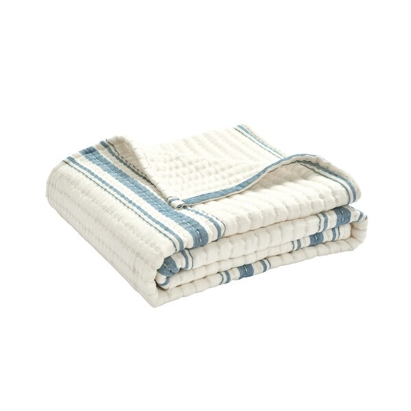 Lush Decor Farmhouse Stripe Kantha Pick Stitch Yarn Dyed Cotton Woven Throw Blanket