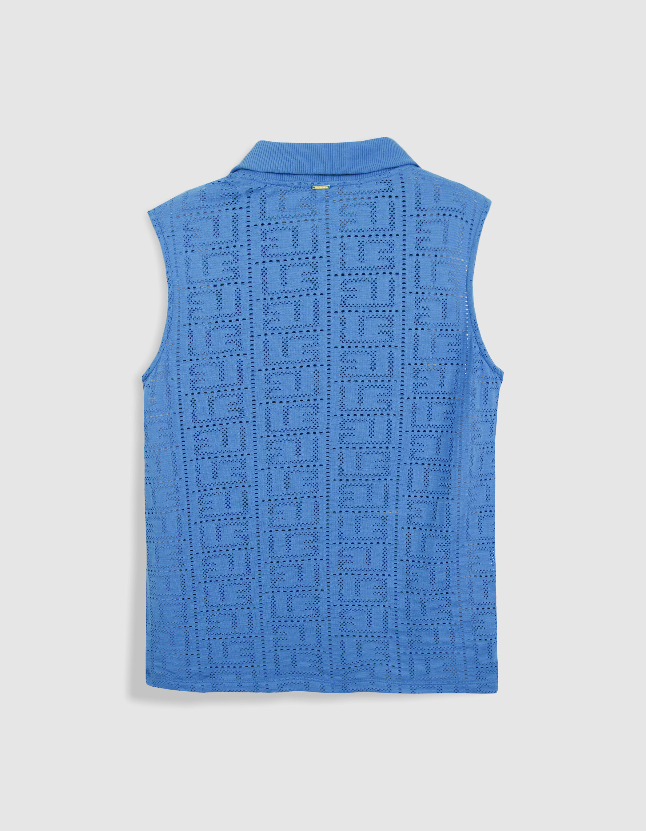 Tee-shirt sans manches bleu maille ajourée Femme