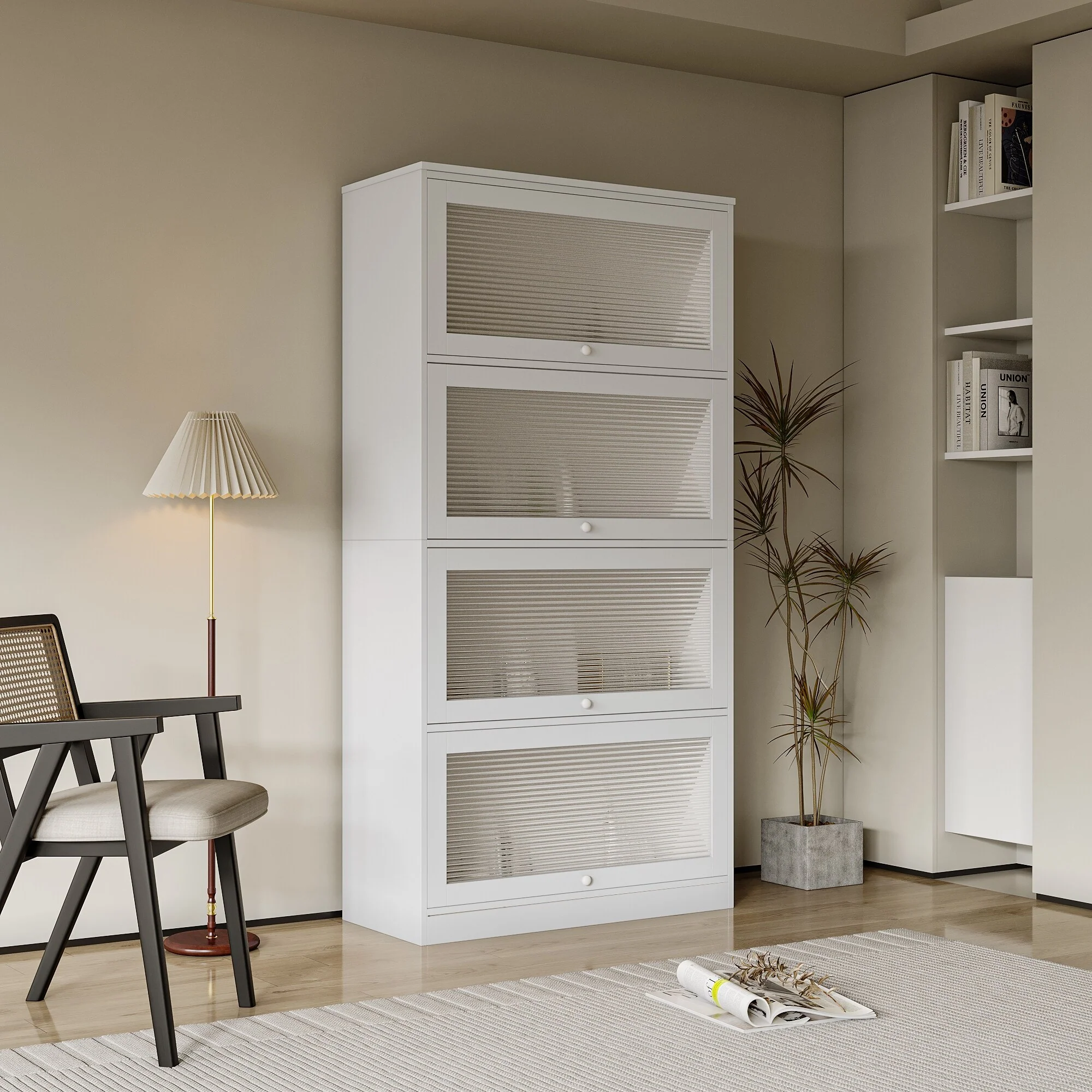 Contemporary Closed Back Glass Doors Office Storage Cabinet Floor-to-Ceiling Low Cabinet Bookcase