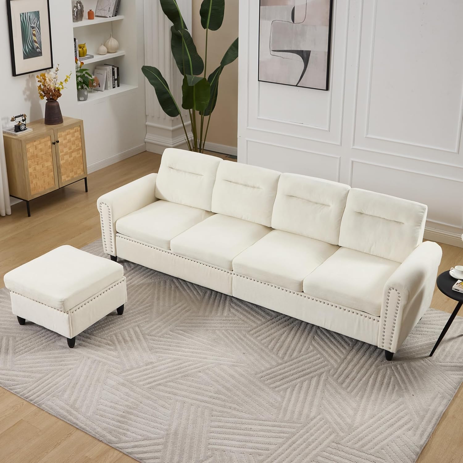 Westice 106 Modular Sectional Sofa with Movable Ottoman, Deep-Seat L-Shaped Couch, 4-Seater Modern Sofa for Living Room, Bedroom, or Apartment (Beige)