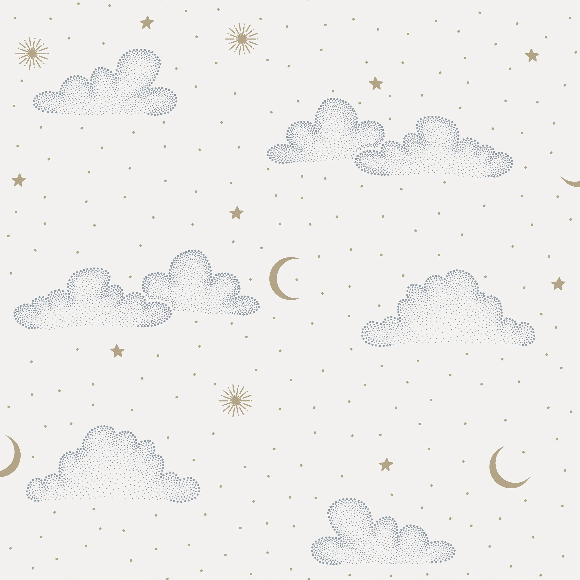 Papier peint intissé RAPHAËL blanc doux, bleu ciel et doré