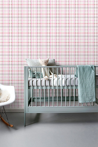 ESTAhome papier peint à carreaux rose clair 53 cm x 10.05 m