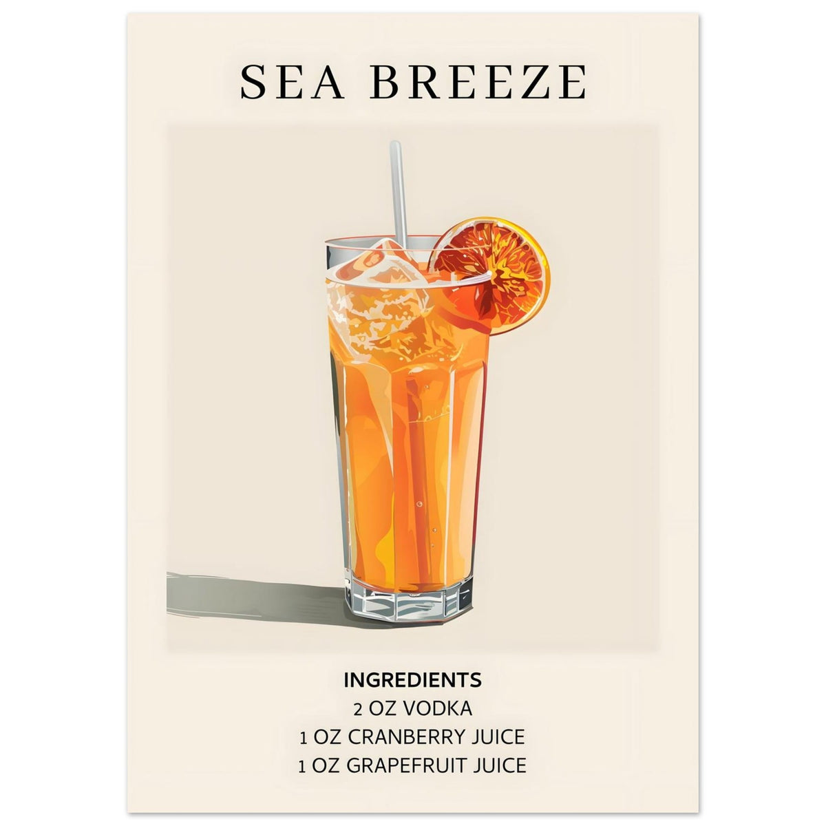 Artfulprints Poster Sea Breeze cocktail - Ingrediënten  - 50x70 cm - Oranje