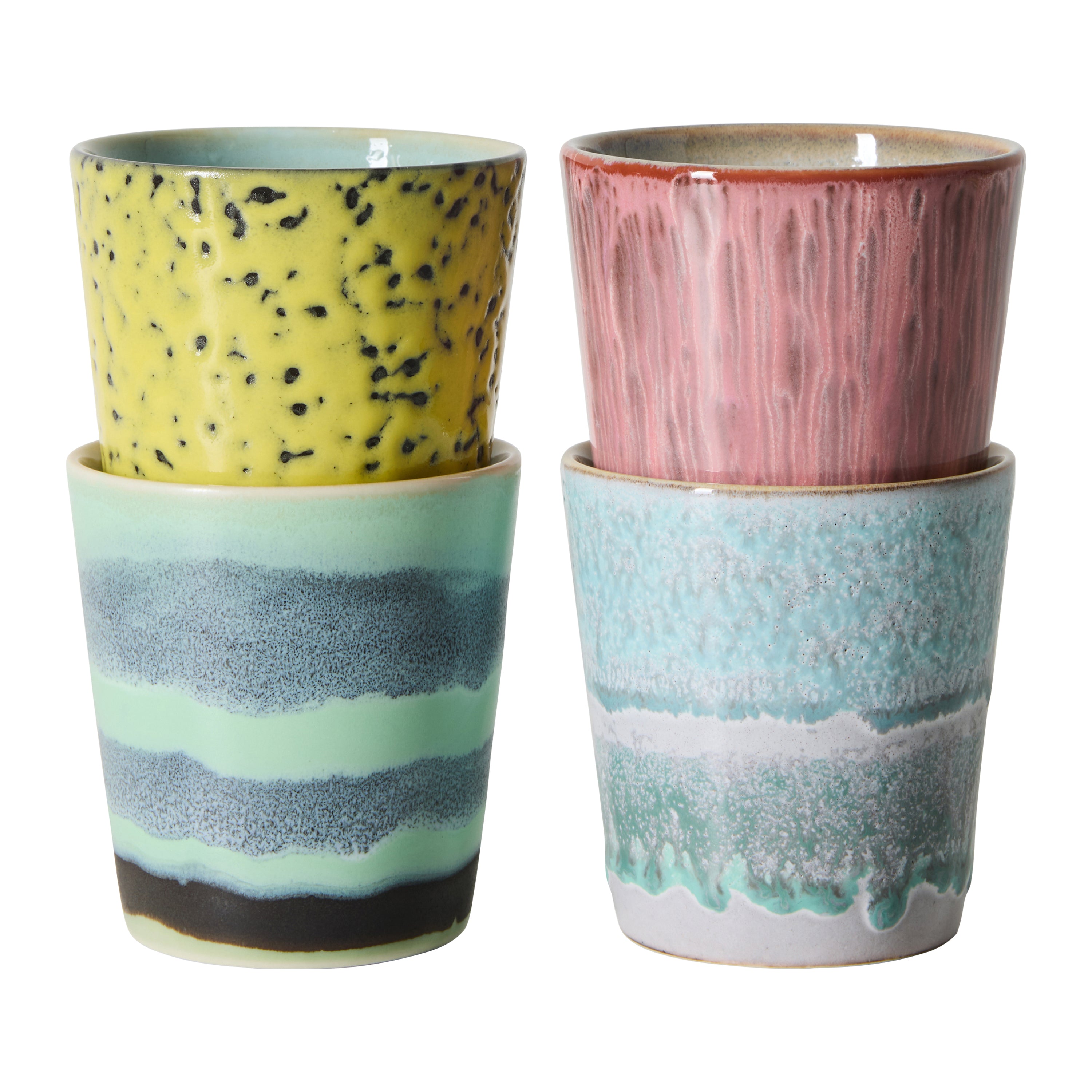 HKliving 70's Ceramics Koffiemok 0,23 L - Set van 4 - Artistic