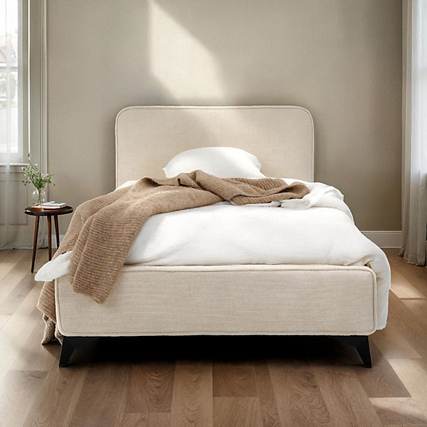 Lit simple LEVERDA 90 x 190 cm, revêtement en tissu - Blanc