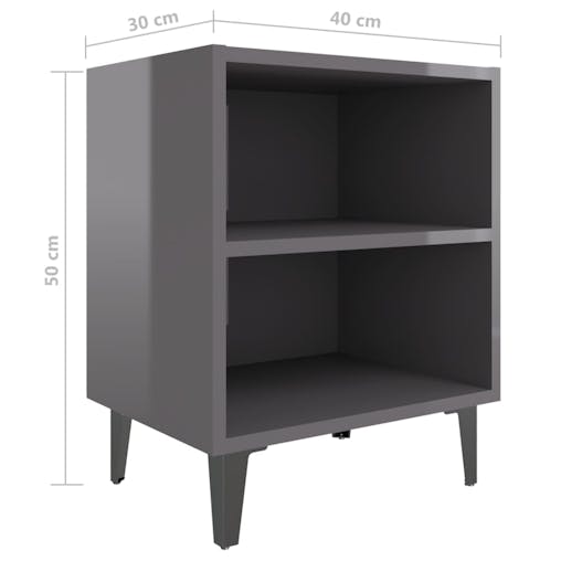 NNEVL Bed Cabinets with Metal Legs 2 pcs High Gloss Grey 40x30x50 cm