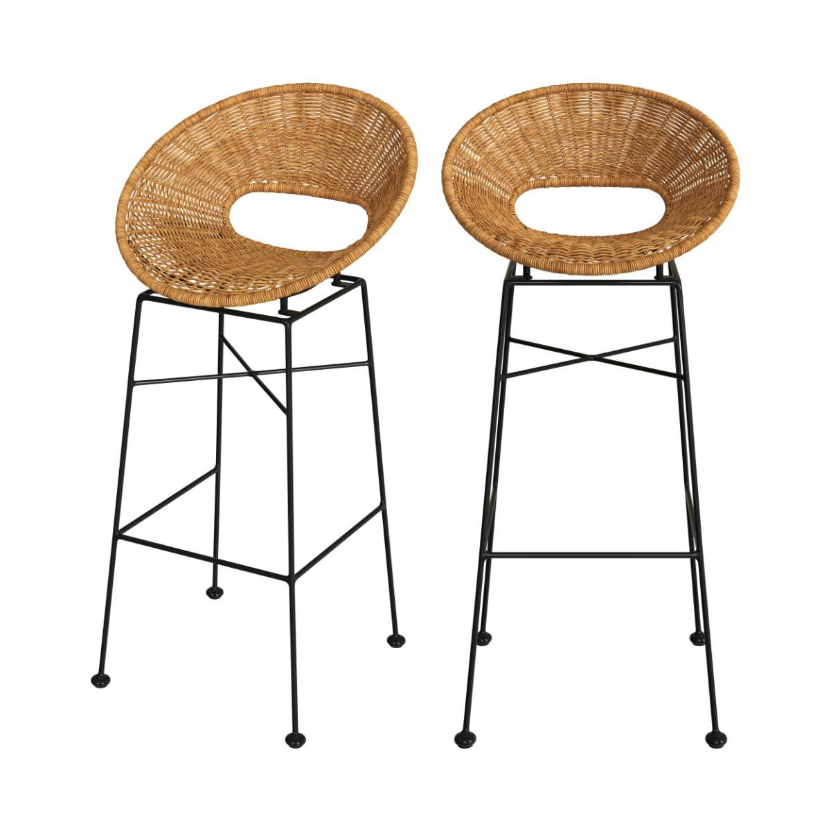 RAVA - Tabouret de bar en résine tressée naturelle 75 cm (lot de 2)