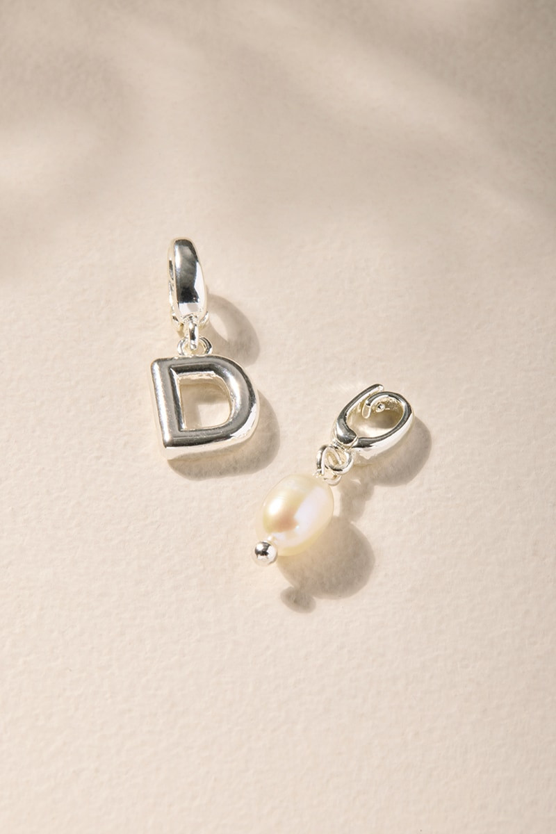 Initial and Fresh Water Pearl Charm Set Silver