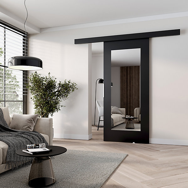 MINIO go for it, porte coulissante CLEAN I 76 cm portes de chambre, avec miroir, Noir