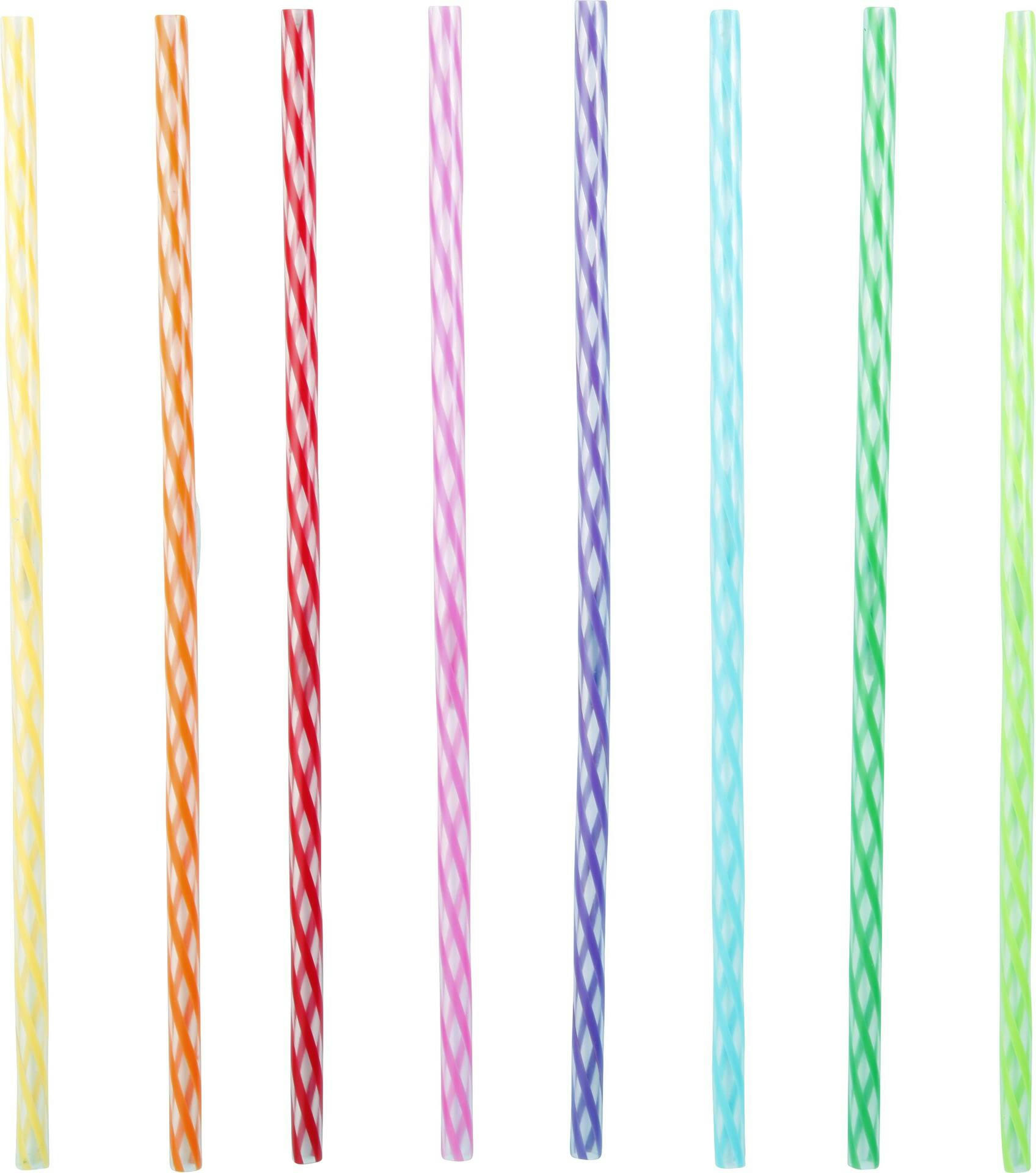 Plastic Reusable Straws, Multi-Coloured, Striped, 11-in, 24-pk, for Birthday Party