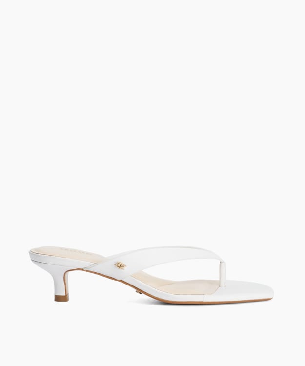 Manic White - Square Toe Kitten Heel Flip Flop Thong Sandals