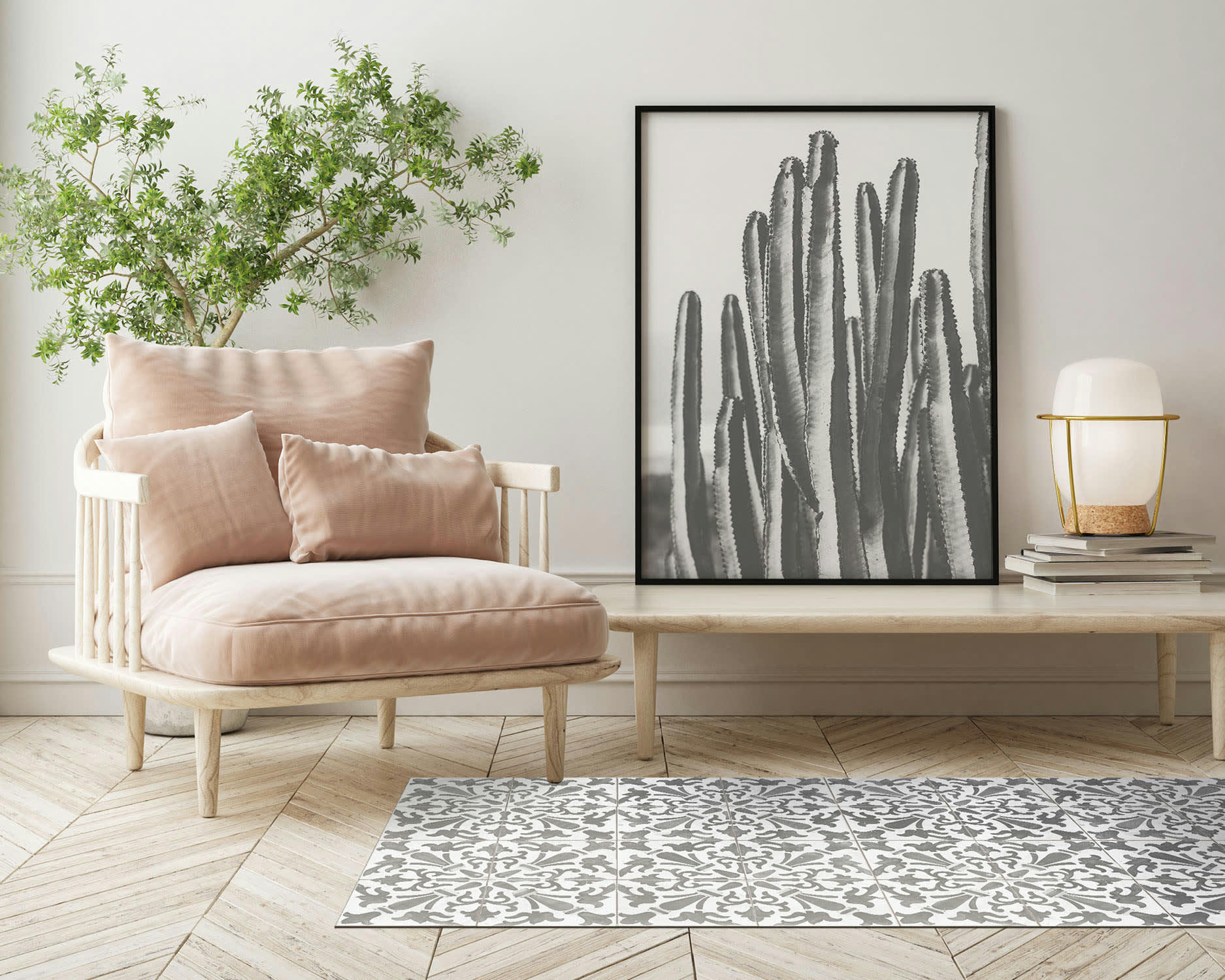 - Tapis vinyle carreaux ciments géométrique gris 200x200cm