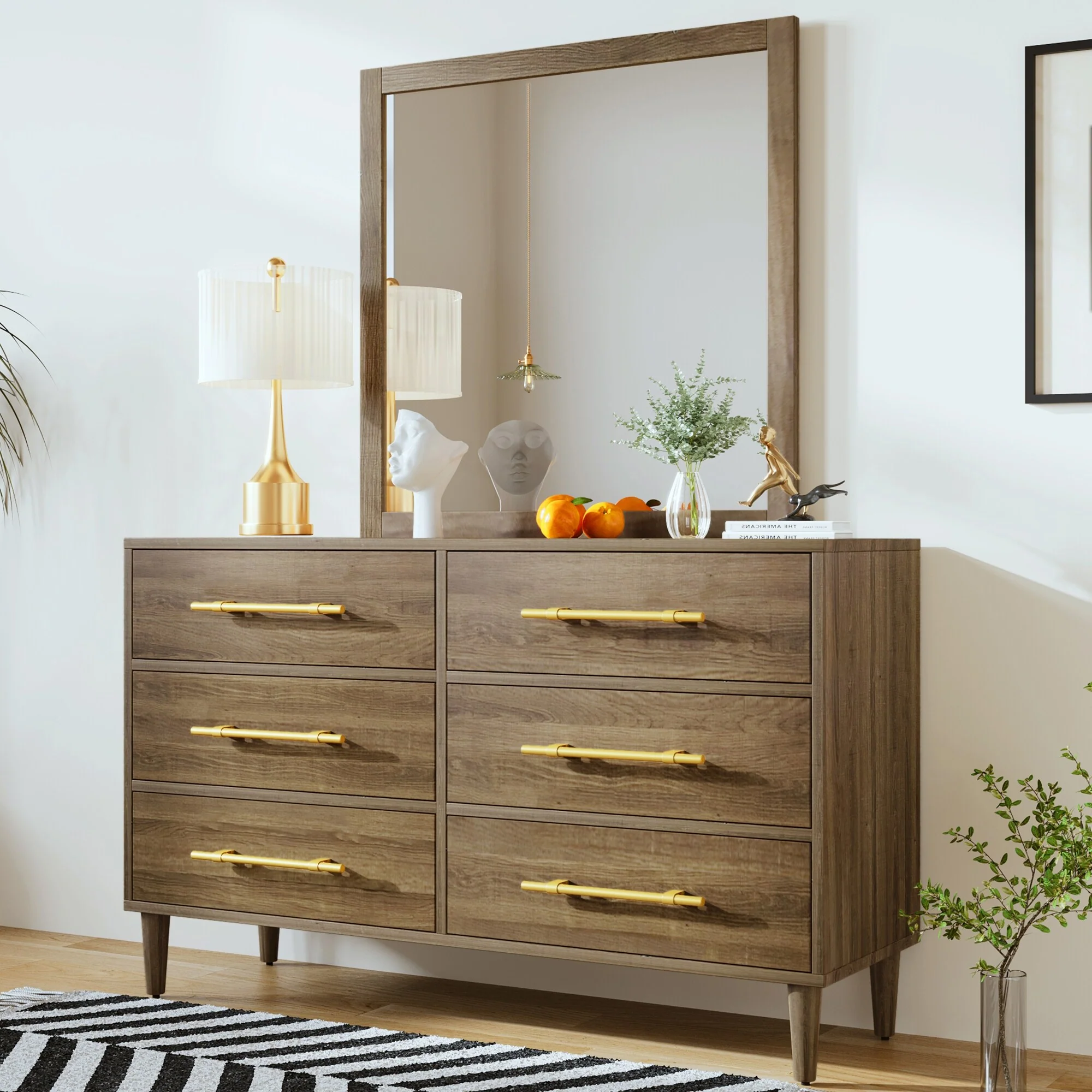 6-Pieces Bedroom Set with Nightstand, Chest, Mirror and Dresser