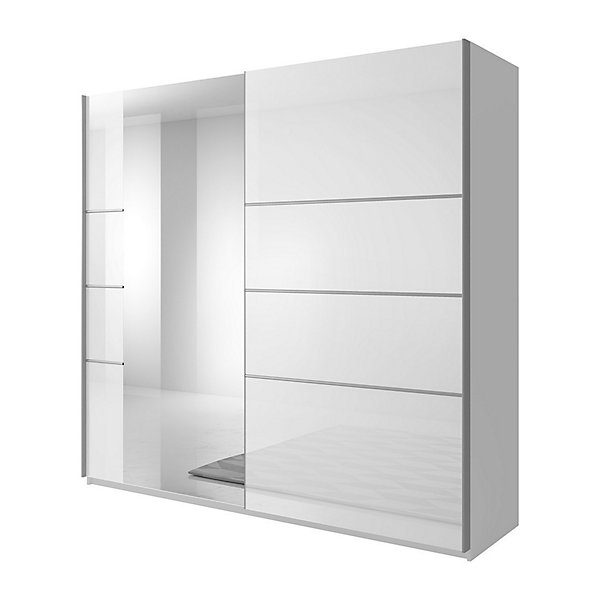 Armoire design 2 portes 180 cm avec miroir. Couleur blanc brillant. Collection EOS