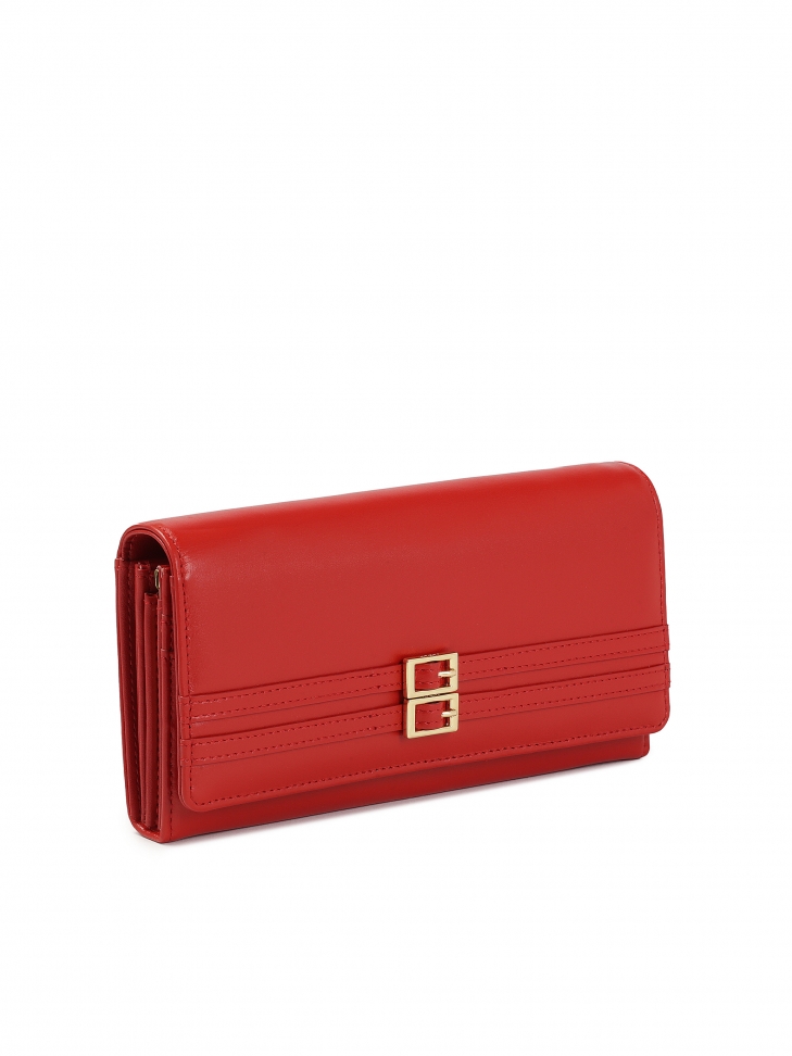 Red leather wallet with two buckles