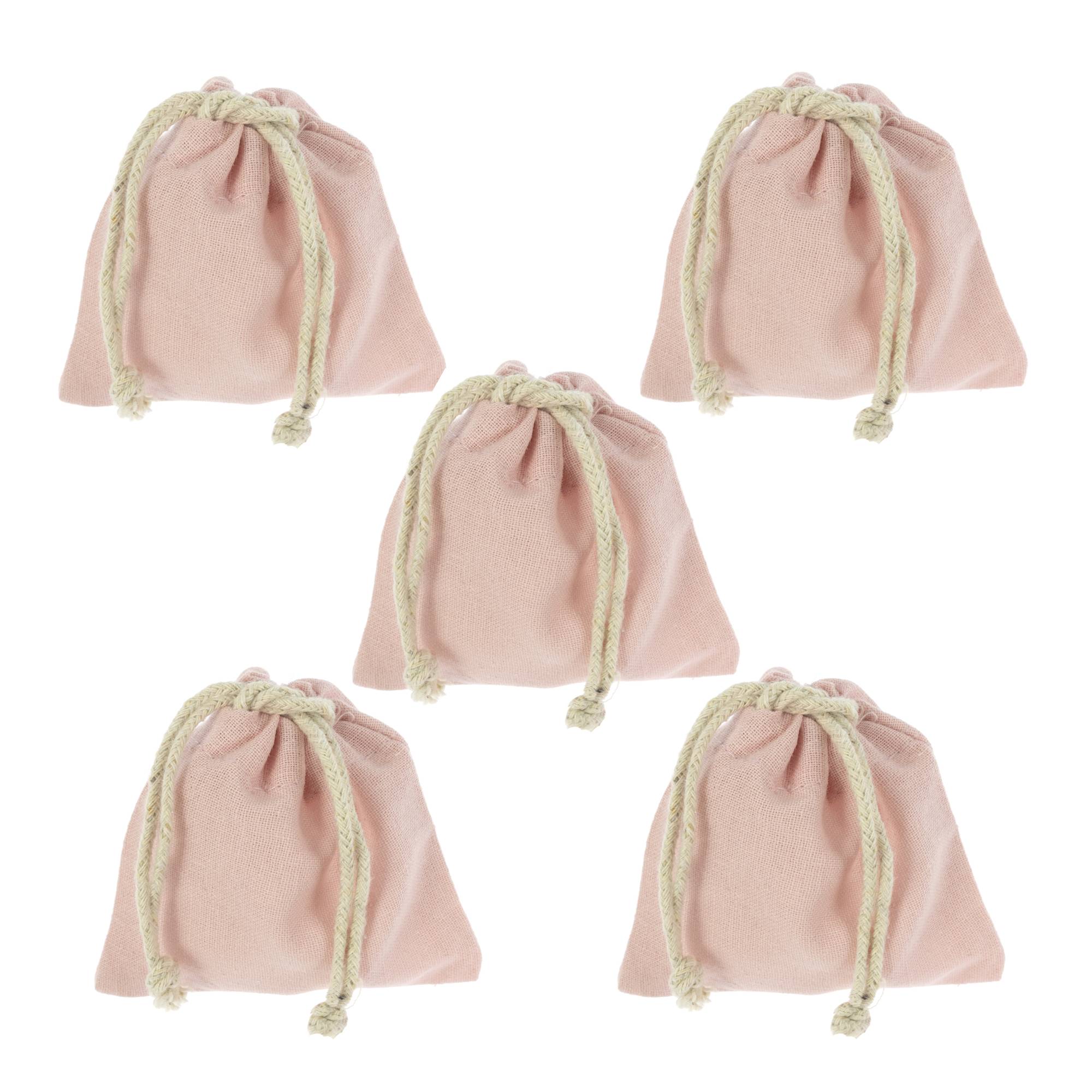 Pink Mini Cotton Drawstring Bags 5 Pack