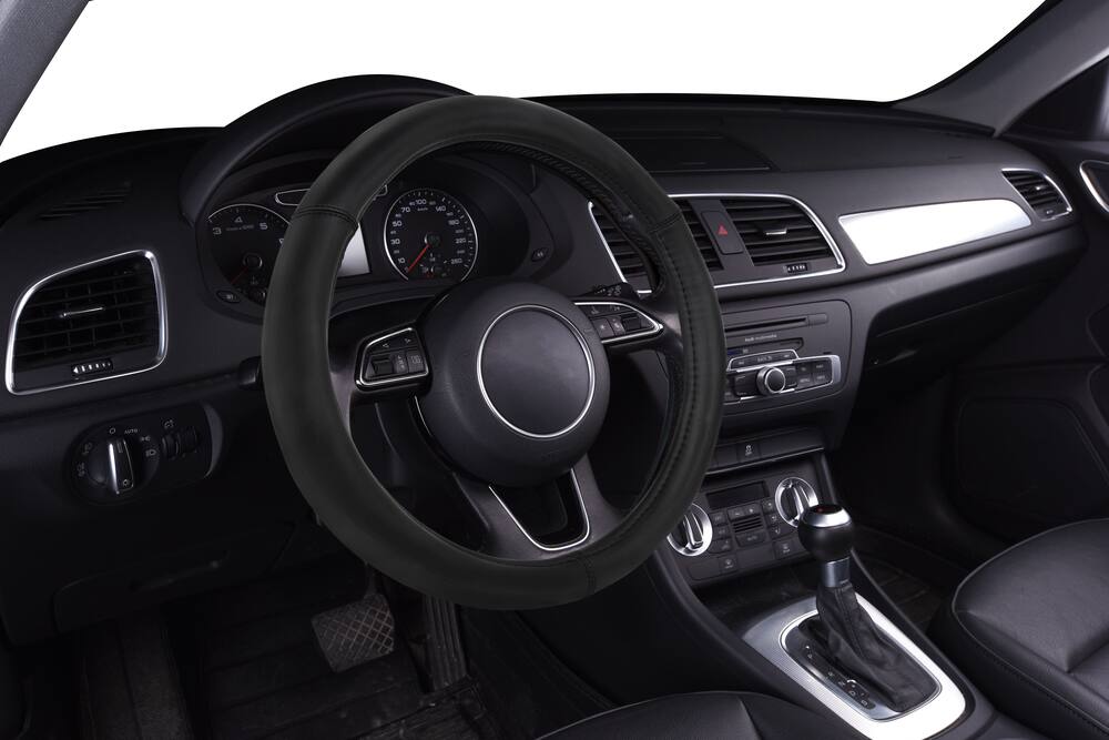 AutoTrends Faux Leather Smooth Truck Steering Wheel Cover, Black