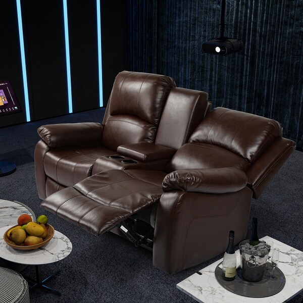 Loveseat Recliner Manual Double Sofa Loveseat Home Theater Seating with Storage Console Double Recliner RV Sofa