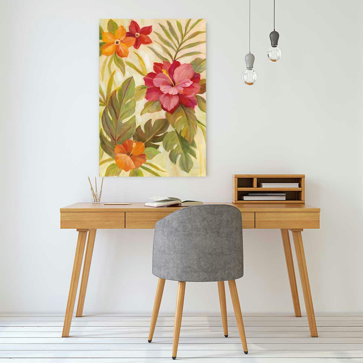 - Tableau Fleurs corail imprimé sur toile 60x90cm