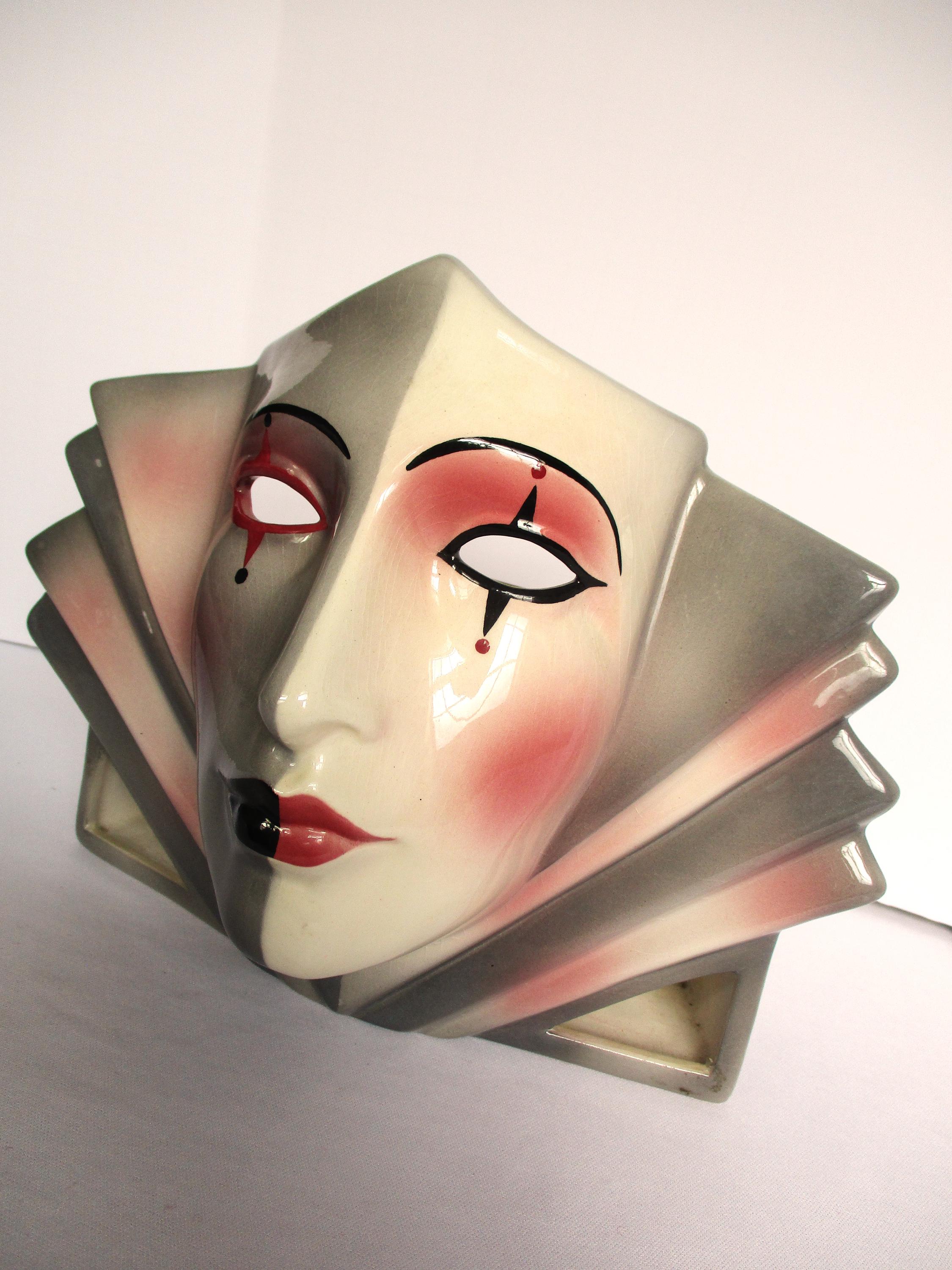 Rare About Face 1986 Vintage Ceramic Face Mask Lamp Art Deco Sconce