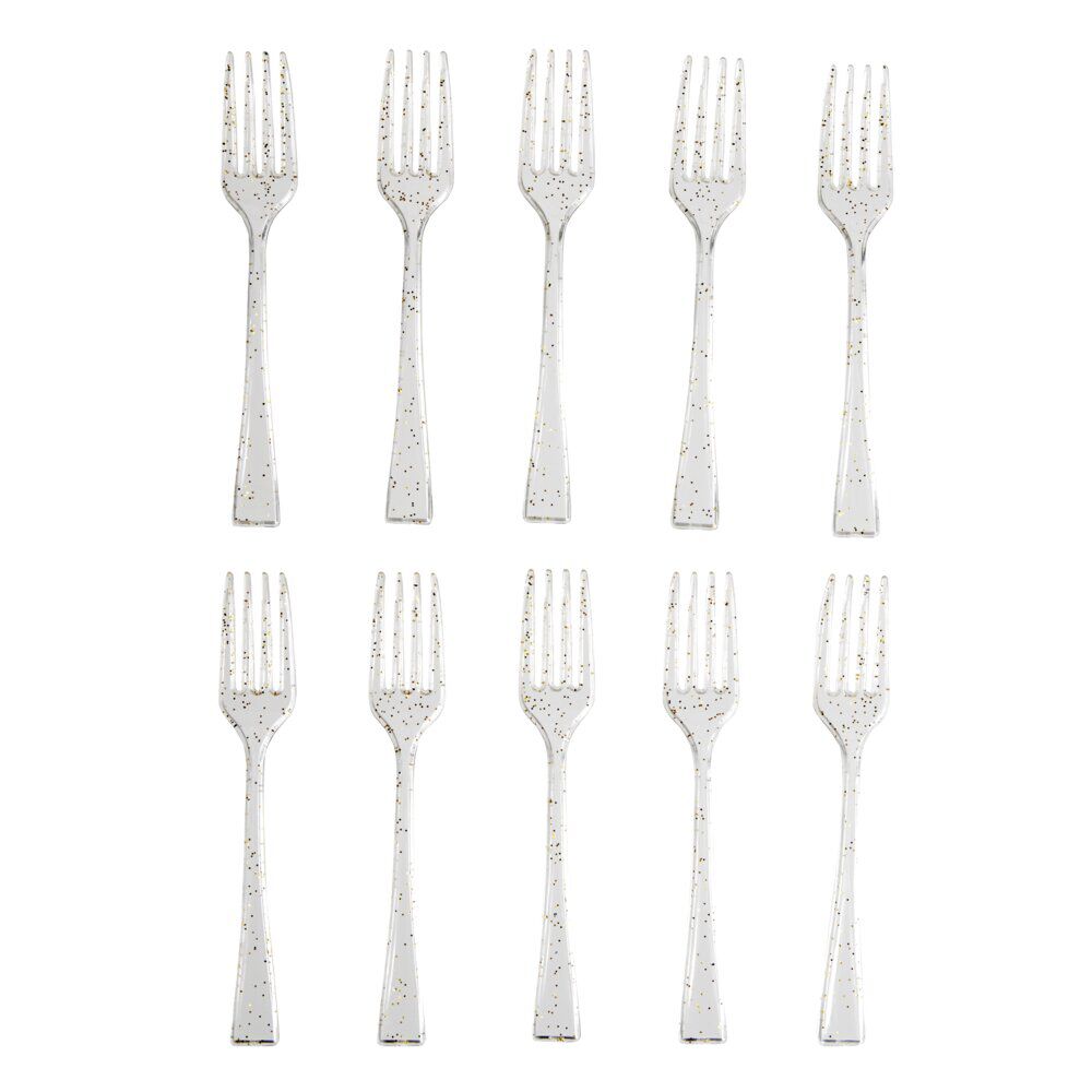 Mini fourchette plastique réutilisable x4 doré pailleté L6cm