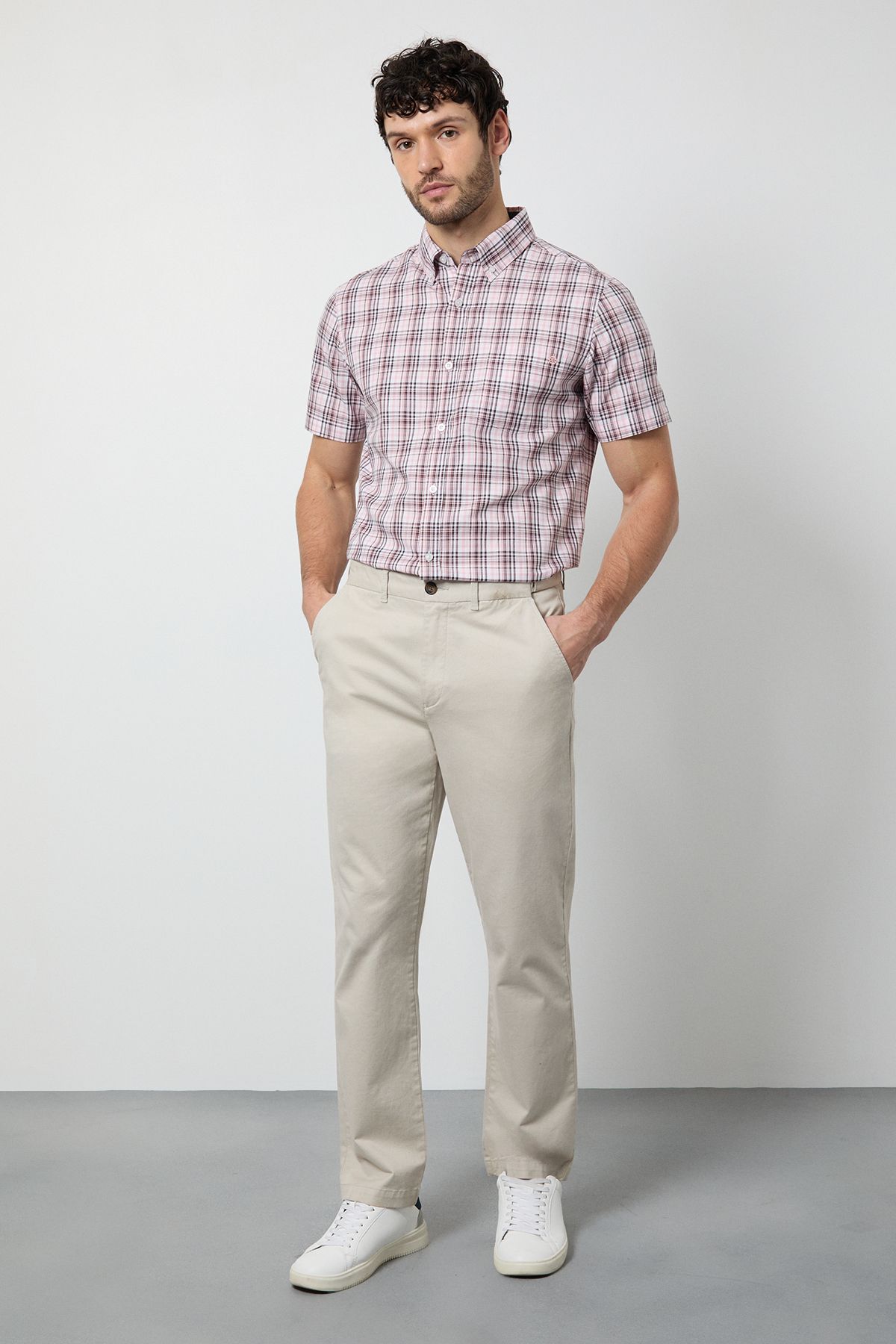 Maine Pink Madras Check Short Sleeve Shirt