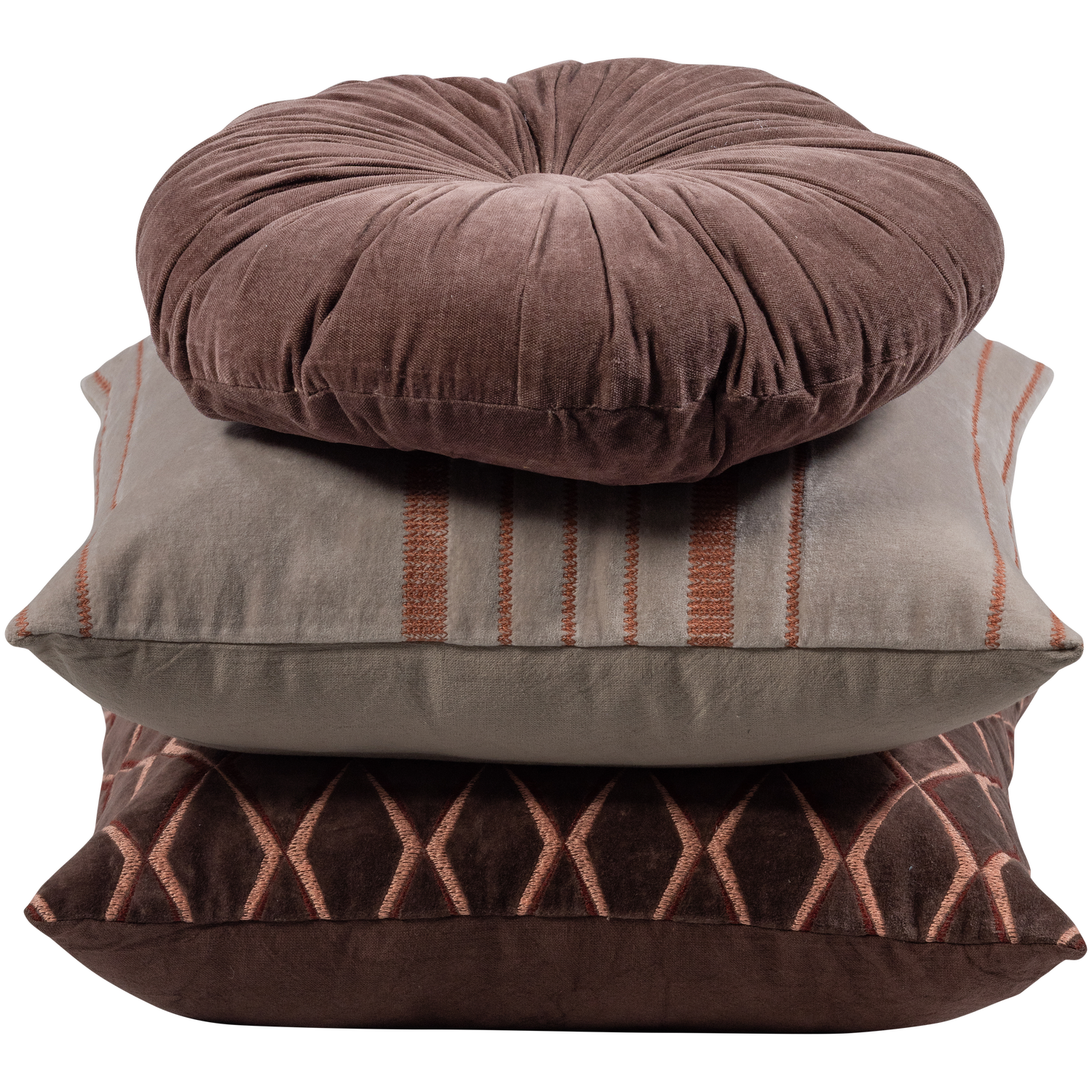 WOOOD kussens Aziz - Velvet stof - Bruin/Naturel - Set Van 3