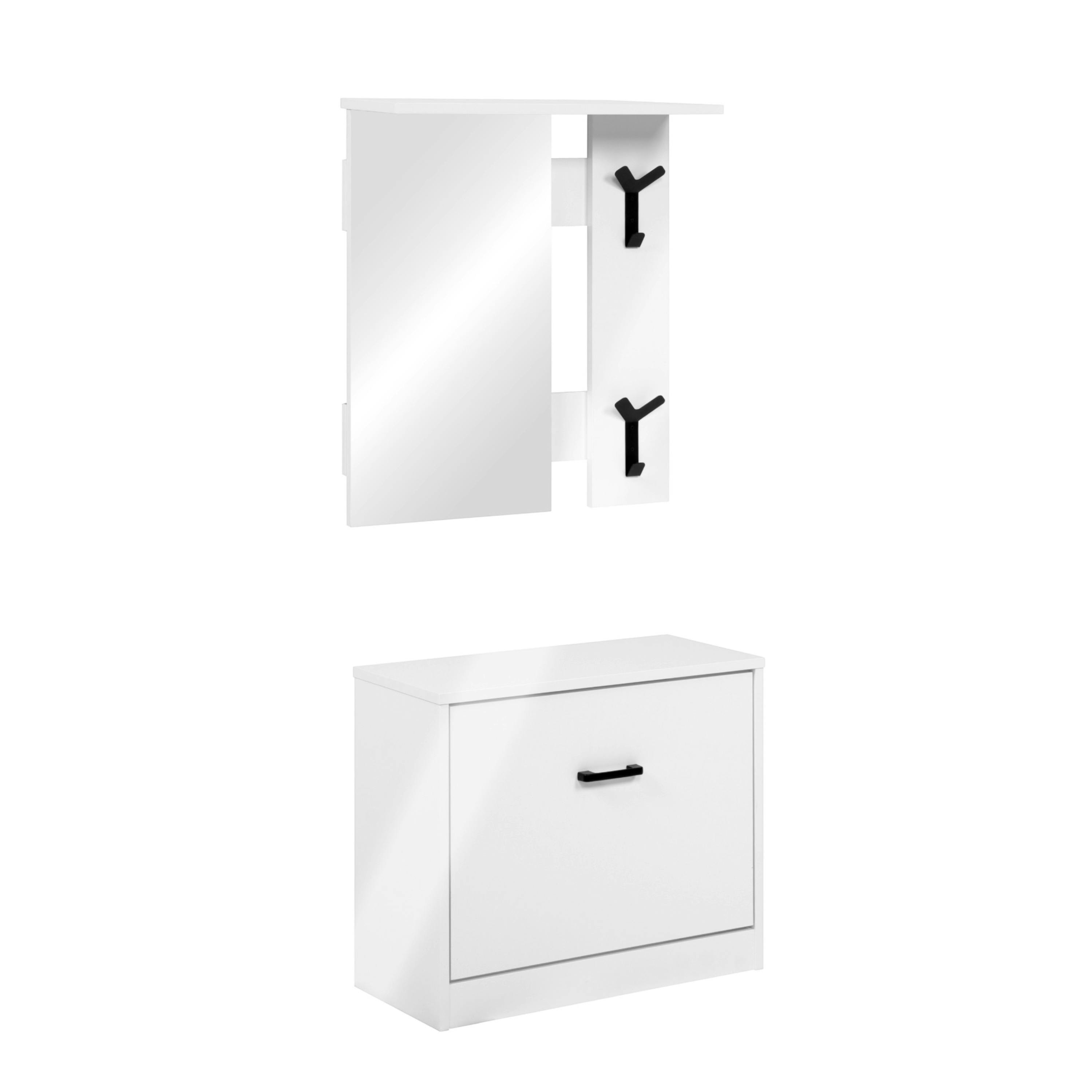Vestiaire d'entrée blanc avec meuble à chaussures et miroir ALVA