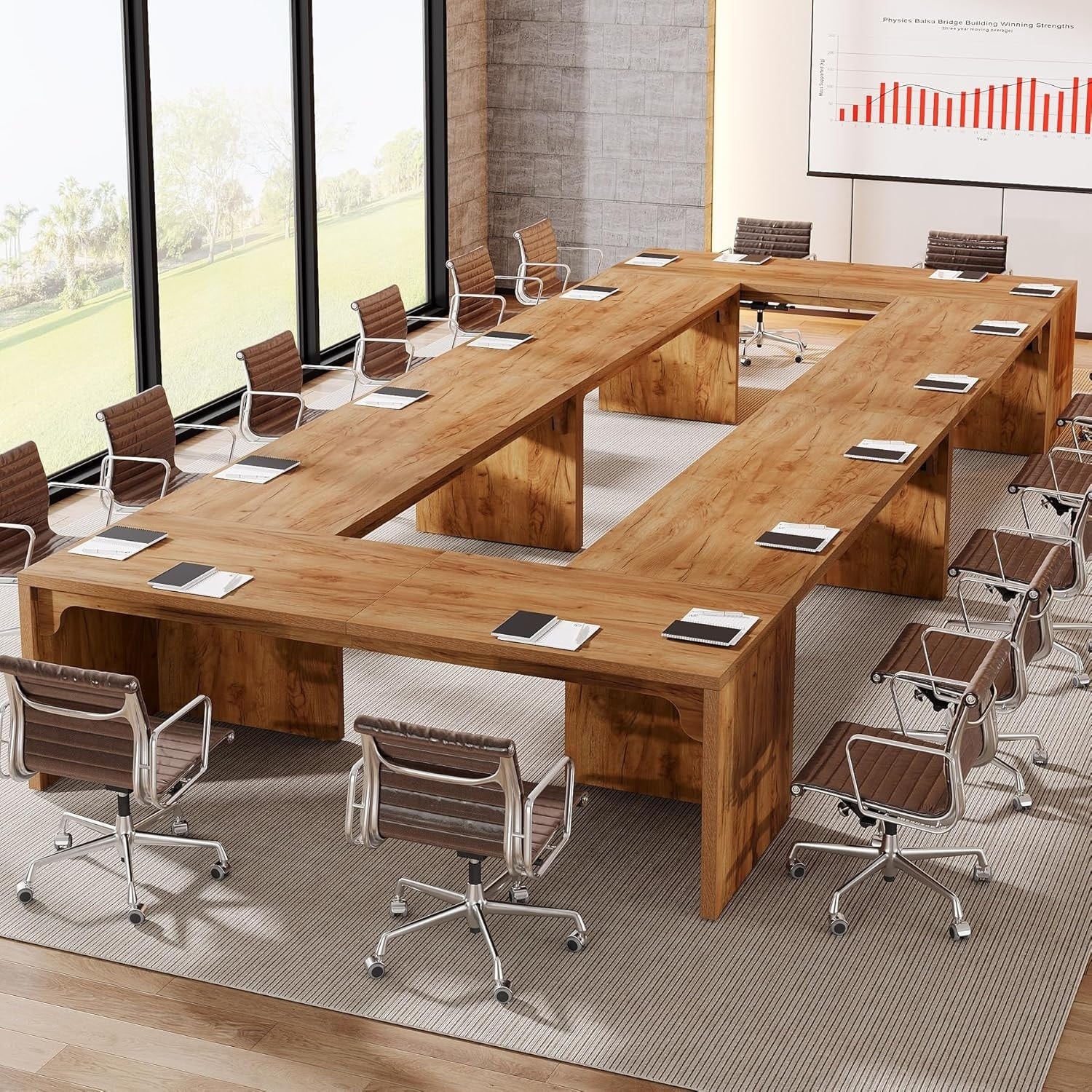 Brown Wood 13FT Rectangular Conference Table