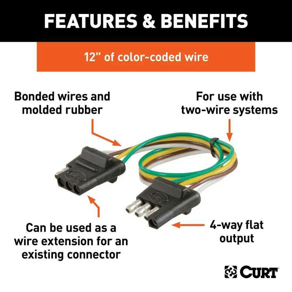 CURT 58380 4-Way Flat Connector Plug & Socket with 12-in Wires