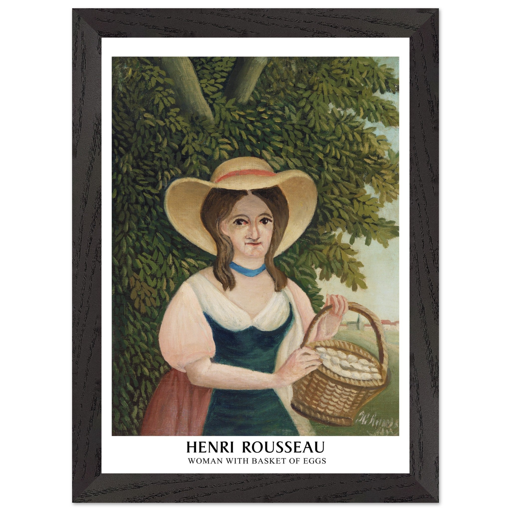 Artfulprints Poster met Lijst Henri Rousseau - Woman with basket of eggs  - A4 21x29.7 cm - Donkergroen