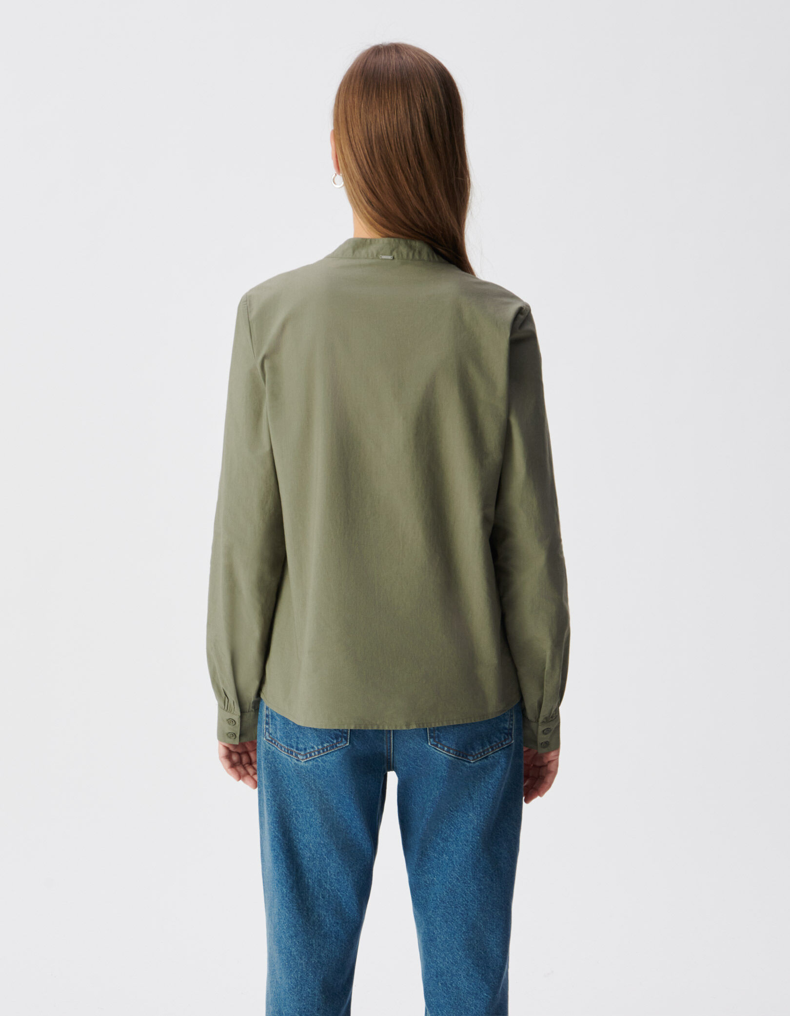 Blouse kaki coton bio broderies plastron Femme