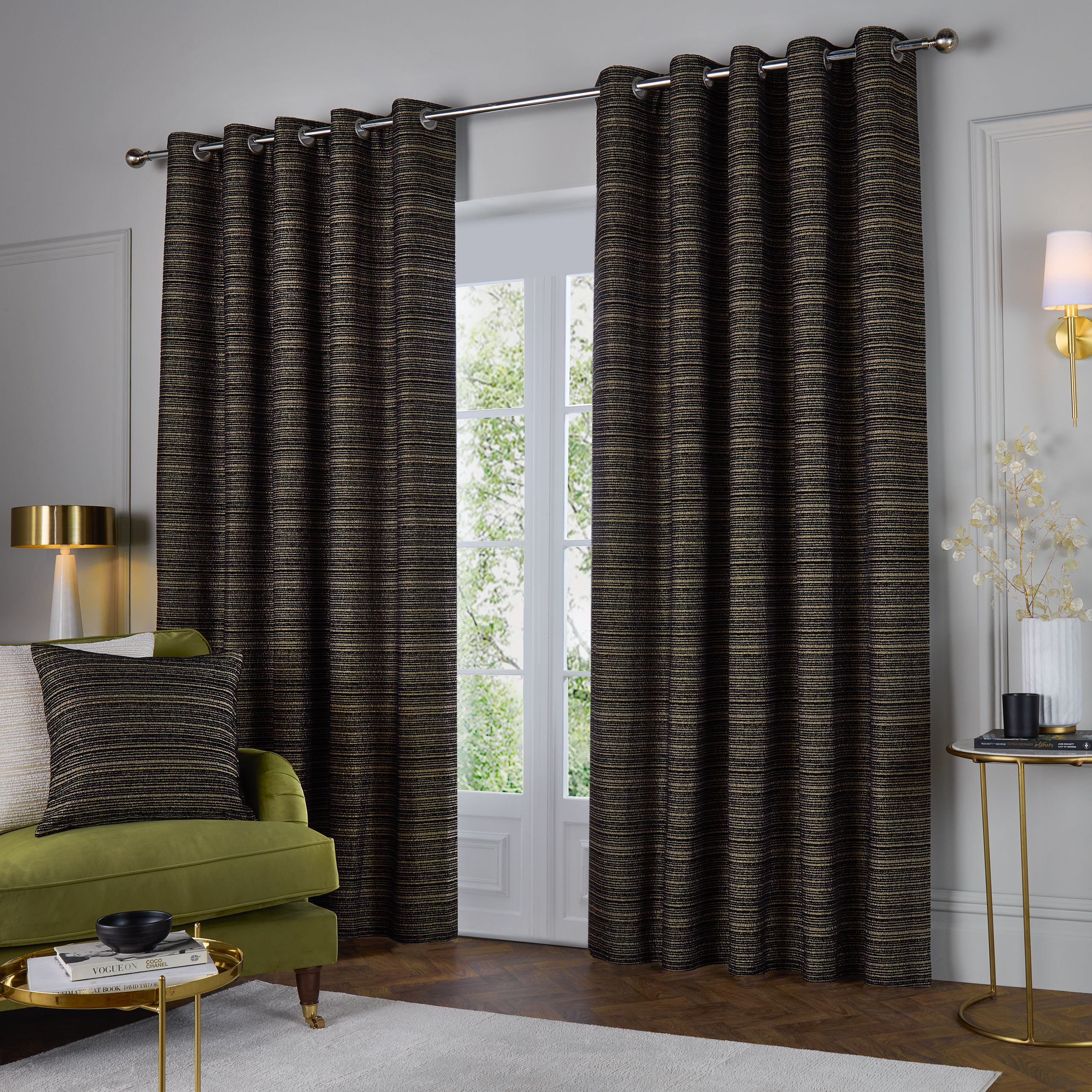 Paoletti Jupiter Chenille Jacquard Eyelet Curtain Pair