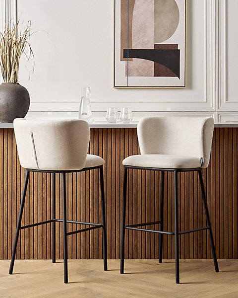 Lot de 2 chaises de bar MINA Blanc cassé