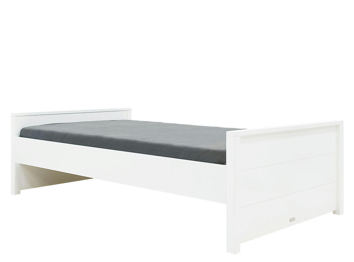 BOBBY - Lit 120x200 avec tête de lit basse en MDF et hêtre blanc