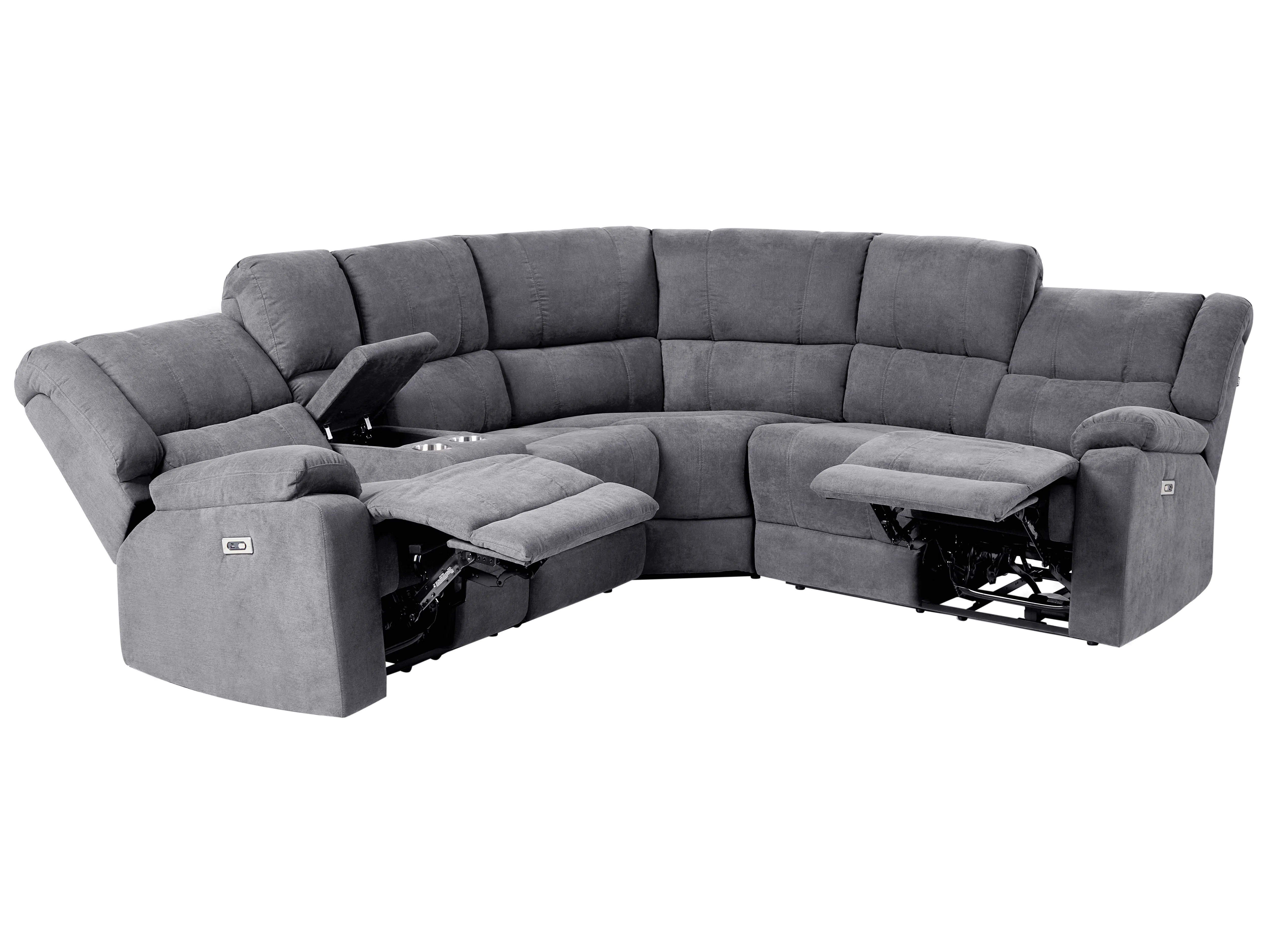Electric Recliner Corner Sofa 5 Seater ROKKE Fabric Dark Grey with USB Port Left Hand