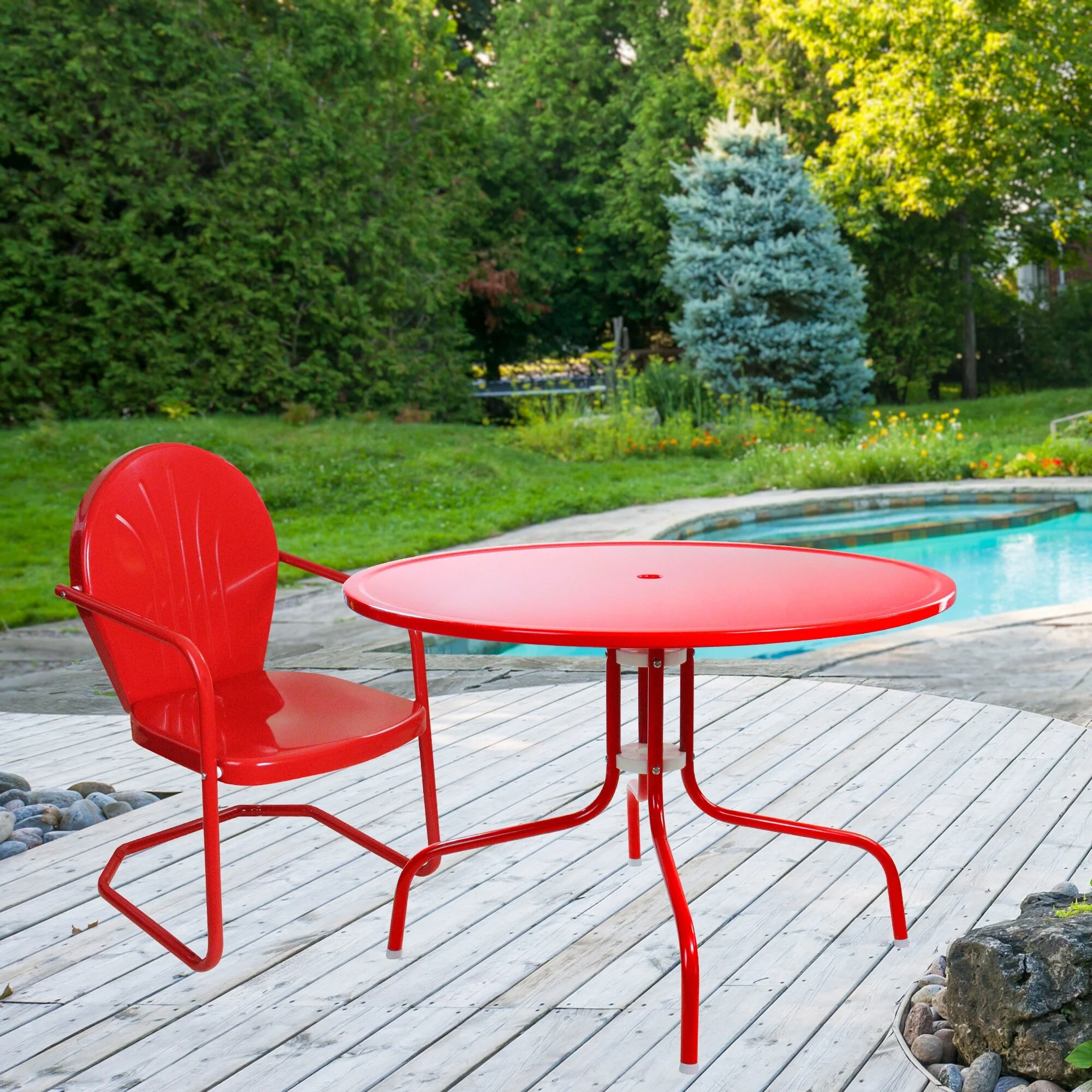 39.25-Inch Outdoor Retro Metal Tulip Dining Table, Red