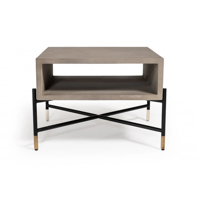 Modern Gray Concrete and Black Metal Coffee Table