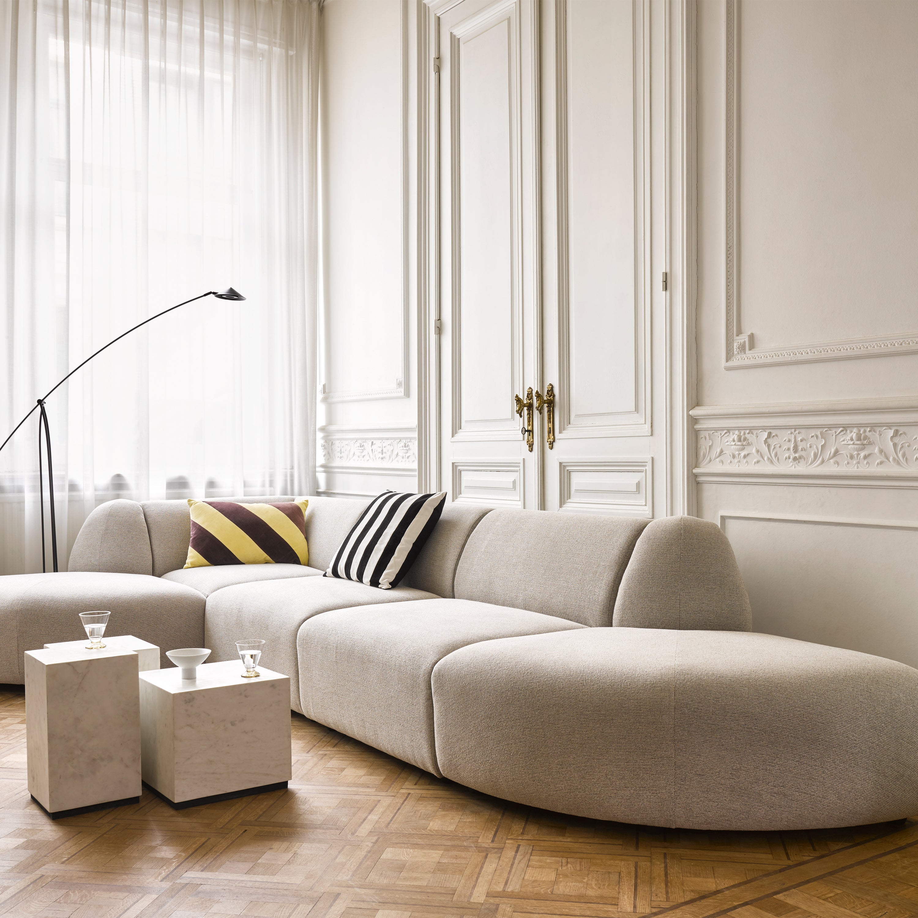 HKliving Jax Bank Element - Hoekstuk Rond - Geweven Stof - Naturel Mel