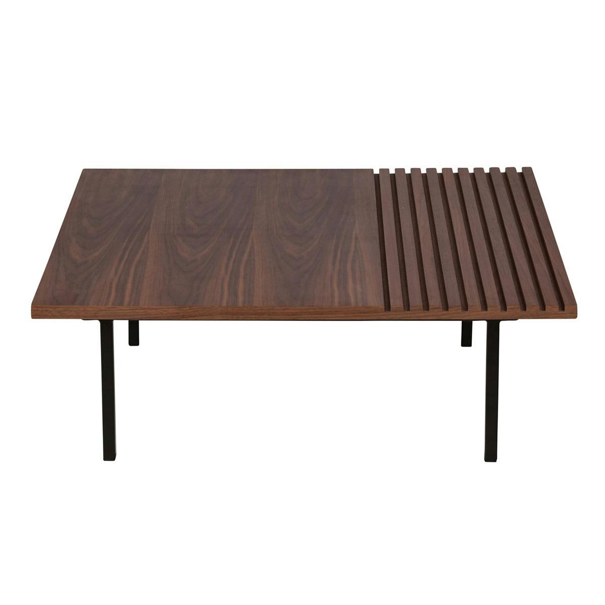 NUANCE - Table basse moderne design art déco placage noyer 85 cm carrée