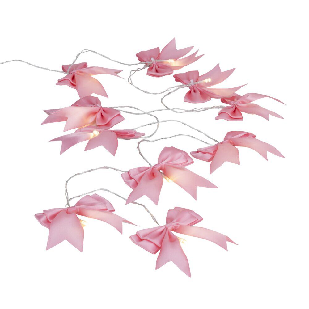 Guirlande de No&euml;l LED noeud tissu rose L175cm