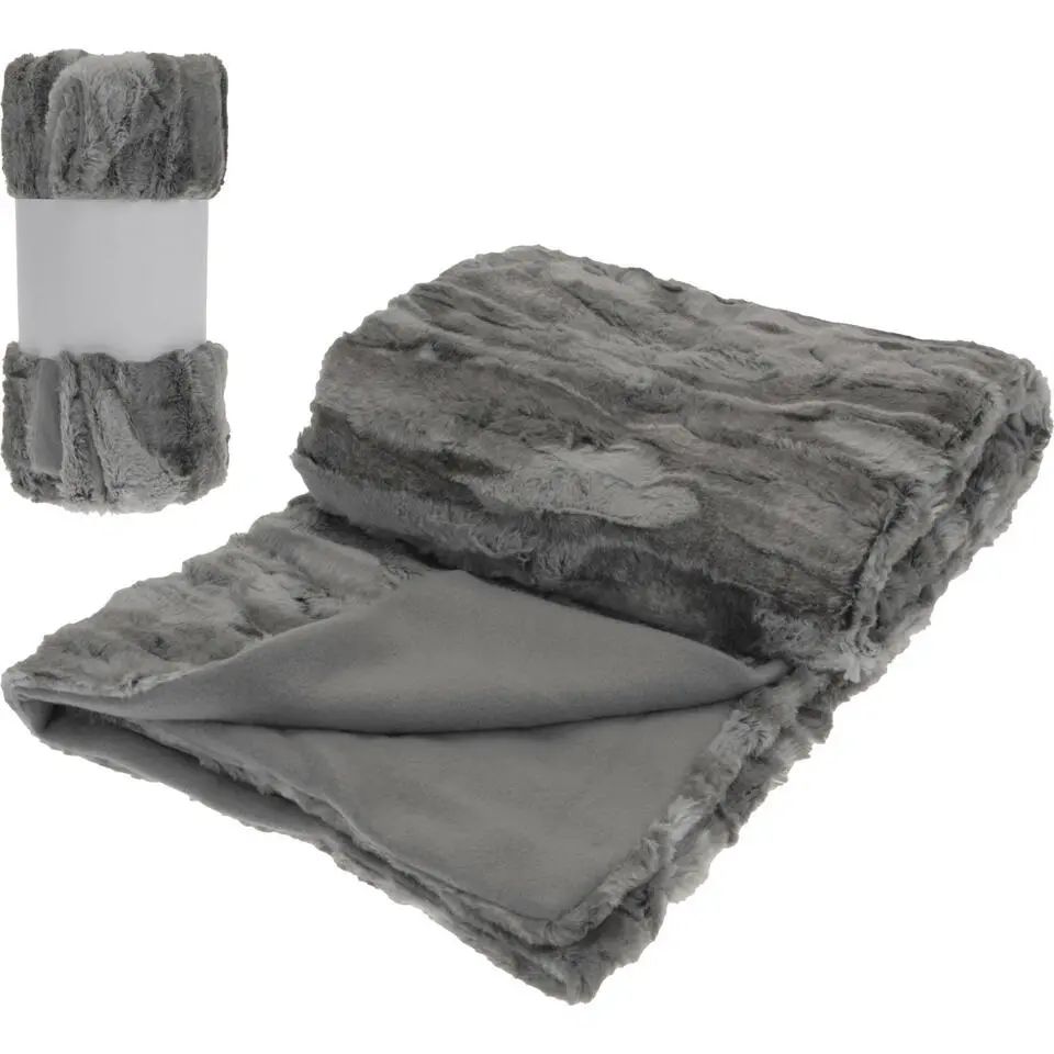 H&S Fleece deken - grijs - 125 x 150 cm - polyester - plaid