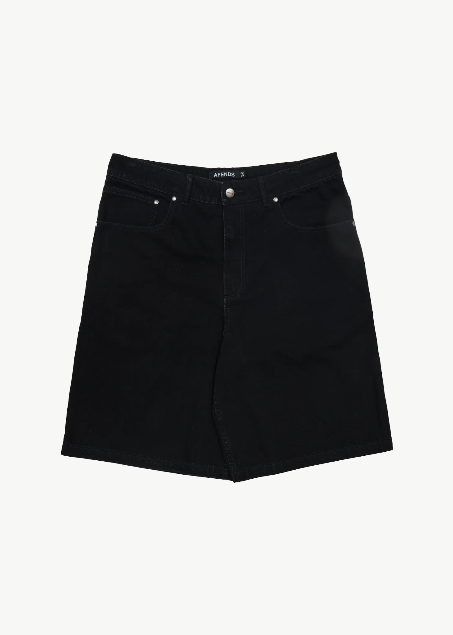 AFENDS Mens Lil C - Denim Baggy Short 22 - Washed Black